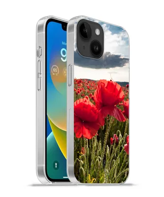 Produktbild von MuchoWow® Handyhülle Schutzhülle Hülle für Apple iPhone 14 - Softcase Mohnblumen vor einem dramatischen, stürmischen Himmel Silikon Softcase Handy Hülle - Mobiltelefonhülle