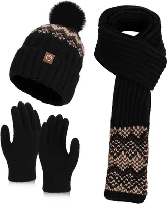 Produktbild von Winter-Set mit Sturmmaske, Schal & Handschuhen für Damen - 3-tlg. Strick-Set mit Vollschutz für extreme Kälte