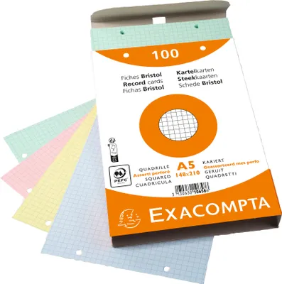 Immagine prodotto di Exacompta 10x 100er Karteikarten - kariert gelocht 148x210mm - sortiert - 10658E