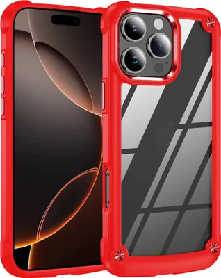 Produktbild von iPhone 16 Pro Max Hülle, Hybrid Transparente PC Robust TPU Bumper Stoßfest Schutzhülle für iPhone 16 Pro Max Rot Schwarz