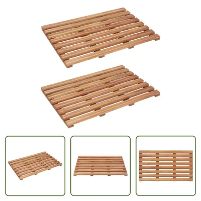 Image de The Living Store Tapis de bain 2 pcs. bois massif acacia 56 x 37 cm
