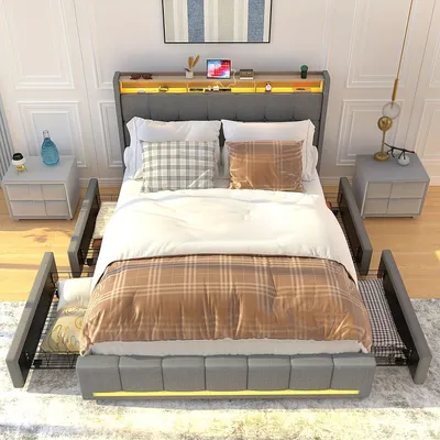 Immagine prodotto di Letto contenitore 90x200 cm - Letti contenitore - Letto con cassetti - Letto con spazio contenitivo - Divano letto - Rivestito in grigio