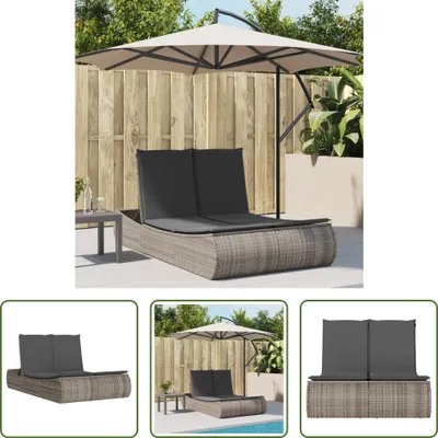 Image de The Living Store Bain de soleil double avec coussins Gris Poly Rattan