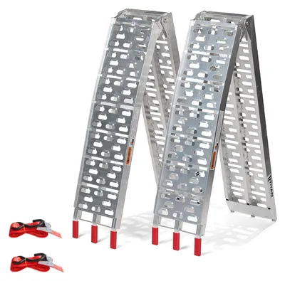 Productafbeelding van Oprijplaat - Aluminium oprijplaten - 2 x 226 x 30,5 cm - Antislip - Opvouwbaar - Voor motor, quad en auto