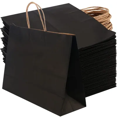 Zdjęcie produktu dla Torby papierowe 25 sztuk - Duże torby prezentowe - Czarny papier kraft - Z uchwytami - 32 x 11 x 24,5 cm - Wytrzymały papier o gramaturze 120 g/m² - Torba na zakupy