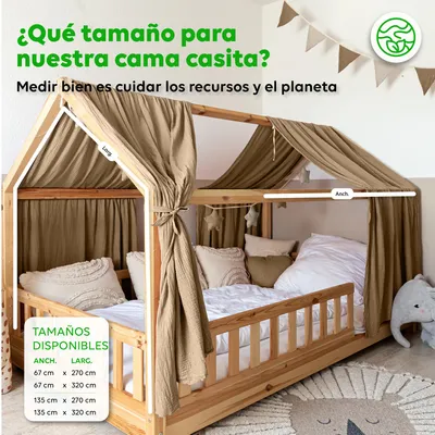 Imagen del producto de Dosel para cama casita 67x270 cm Beige oscuro con aplicación dorada - 2 paneles