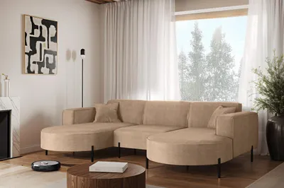 Image de Canapé d'angle, canapé en U Designer Modena U Tissu Noel Beige