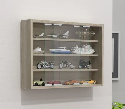 Produktbild von AgisaM Glasvitrinen wandhängend 2 Schiebetüren Eiche Nachbildung.