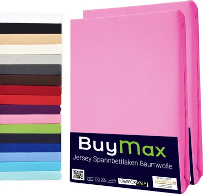 Produktbild von Buymax Spannbettlaken 140x200cm Doppelpack 100% Baumwolle Spannbetttuch Bettlaken Jersey, Matratzenhöhe bis 25 cm, Farbe Altrosa