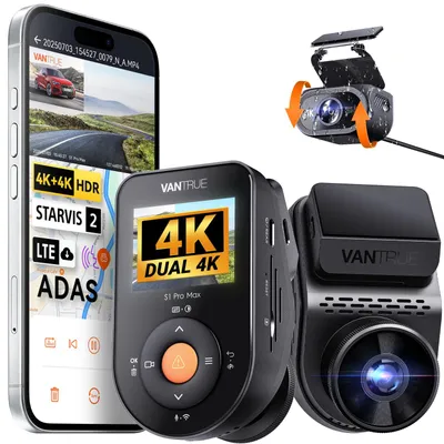 Zdjęcie produktu dla Wideorejestrator samochodowy - Przód i tył - 4K - Nocne widzenie - GPS - WiFi - Czarny