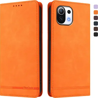 Obrázek produktu pro Pouzdro pro Xiaomi Mi 11 Lite, retroPolyuretankožené flip pouzdro s stojánkem a přihrádkami na karty Pomerančový