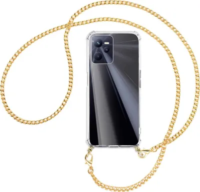Produktbild von Handykette Backcover-Schutzhülle mit Band (Metall goldfarben) für Realme C35 - goldfarbene Kette