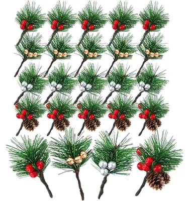 Image de Lot de 20 branches de sapin naturel décorées de baies