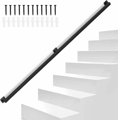 Obrázok produktu pre Jayseuw zábradlie na schodisko sada zábradlia na schodisko kovové čierne práškovo lakované zábradlie na schodisko ľahko čistiteľné a odolné 180 cm zábradlie na schodisko