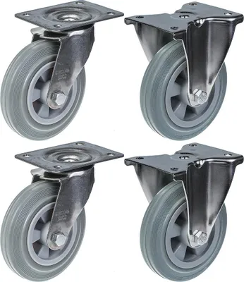Immagine prodotto di 160 mm 6" con ruote in acciaio inox e gomma grigia, girevoli e fisse, 540 kg, set di 4