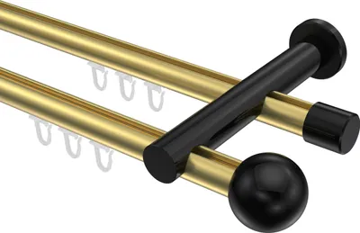 Produktbild von Interdeco Innenlaufstange / Gardinenstange mit Innenlauf Messing-Optik / Schwarz, Typ Platon Luino (Kugel), 20 mm Ø 2-läufig, 600 cm