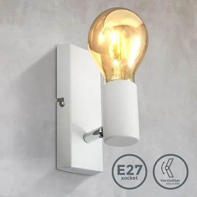 Immagine prodotto di B.K.Licht Lampada da parete orientabile in metallo bianco, adatta per 1 lampadina E27 non inclusa max. 60W, applique da muro per salotto o sala, faretto stile industriale per entrata o scale IP20