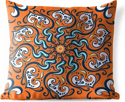 Produktbild von MuchoWow® Outdoor Kissen - Mandala - Blätter - Blau - Orange - 40x40 cm - Wetterfest - Lounge Kissen - Kopfkissen - Interieur - Polster mit Bild