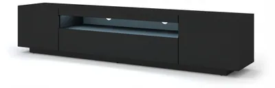 Obrázok produktu pre Nízka TV skrinka Aura 200 cm Závesná alebo stojaca univerzálna základná jednotka TV skrinka TV stolík Príborník HiFi stolík Závesná skrinka Čierna podložka bez LED