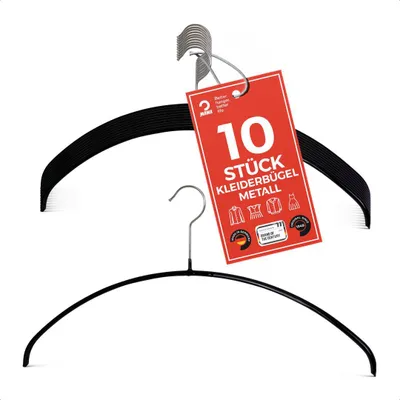 Produktbild von MAWA Kleiderbügel, 10er-Set, rutschfest, 46 cm, Schwarz, für Hemden & Mantel