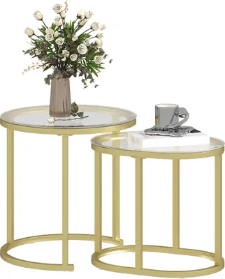 Produktbild von 2er-Set Couchtisch, Ovaler und runder Kaffeetisch, stapelbar, Stahl, Ø50 x 50,5H cm, Gold