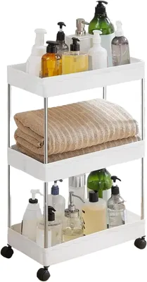 Image de Organisateur à 3 niveaux, dimensions 61 x 40 x 20 cm, en plastique, idéal pour la cuisine et le bureau