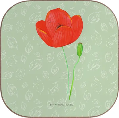Produktbild von Mr. & Mrs. Panda Untersetzer für Gläser Blume Mohnblume - Blattgrün - Geschenk, Selbstliebe, gläseruntersetzer, Tasse, Mohn, Motivation, Garten, Coaster, Religion