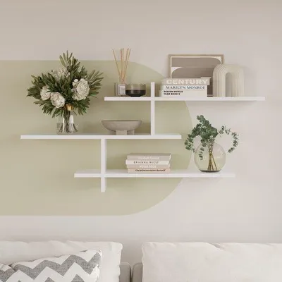 Image de Étagère murale – Blanche – 123 × 55 × 22 cm – Étagère murale – Étagère à livres et rangement – Avec 3