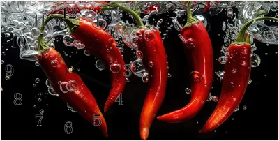 Produktbild von Wanduhr aus Glas mit Motiv Chili unter Wasser- 60 x 30 cm - inkl. Aufhängesystem
