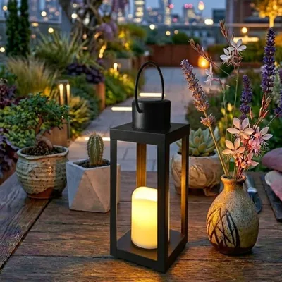 Produktbild von Solar-Licht Castillo LED Laterne Metall Schwarz IP44 Flacker-Effekt
