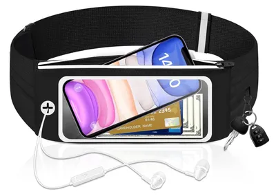 Produktbild von Laufgürteltasche Handytasche Hüfttasche - Touchscreen - 3 Fächer - Verstellbar 60 bis 125 cm - Schwarz
