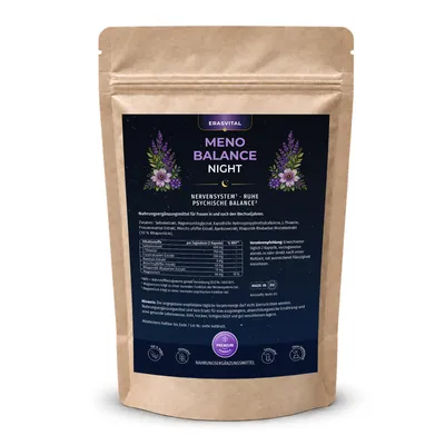 Produktbild von MENO BALANCE NIGHT – Wechseljahre Kapseln mit Magnesium, L-​Theanin & Pflanzenextrakten - 180 Kapseln