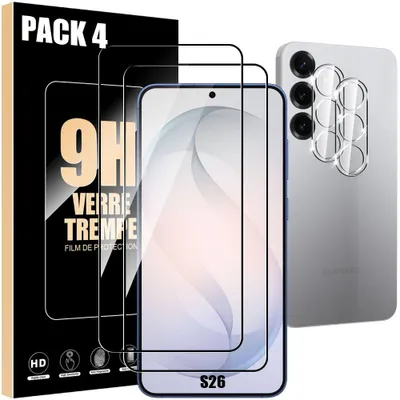 Image de 2 Verres Trempés et 2 Vitres Caméra Arrière pour Samsung Galaxy S26, Protection Anti-Rayures