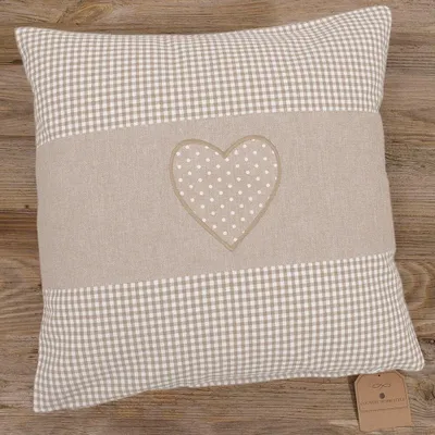 Produktbild von Kissen-Bezug 40x40 cm Herz beige weiß gepunktet Baumwolle