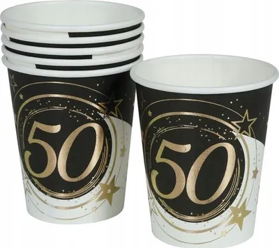 Produktbild von 50. Geburtstag Pappbecher 50th Gold Schwarz Party 240ml 6 Stk