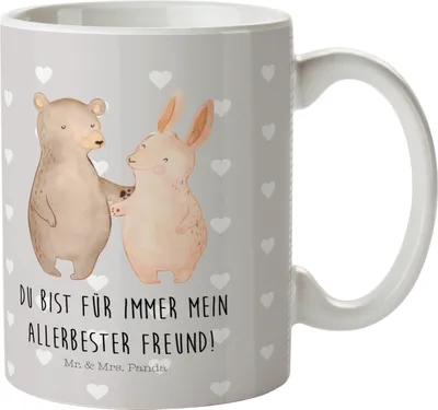 Produktbild von Mr. & Mrs. Panda Plastikbecher Bär und Hase Umarmen - Grau Pastell - Geschenk, Haferl, Hocheitstag, Kindertasse, für Immer, Mehrwegbecher, Pott, Kinderbecher, Freunde