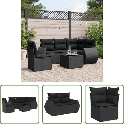 Produktbild von The Living Store 6-tlg. Garten-Sofagarnitur mit Kissen Schwarz Poly Rattan
