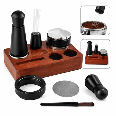 Produktbild von Espresso Zubehör Set 7 teilig, Barista Set mit 58mm Tamper, WDT Tool, Kaffeeverteiler, Dosiertrichter für Siebträger Espresso Maschine