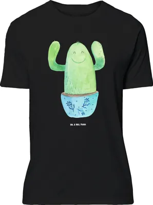 Produktbild von Mr. & Mrs. Panda Größe L T-Shirt Kaktus Happy - Schwarz - Geschenk, Freundin, Ausbildung, Tshirt, Spruch, Kakteen, Shirt, Mutter, mit, Familie