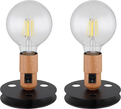 Produktbild von 2er Set Tischleuchte, Holzoptik, schwarz, D 12 cm