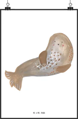 Produktbild von Mr. & Mrs. Panda Bild Robbe Lachen DIN A2 - Weiß - Geschenk, Lustige Sprüche, Seehund, Meerestier, Strand, Kunstdruck, wanddeko, Robben, Ostsee, Wandbild, drucke, Nordsee