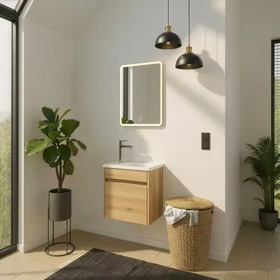 Obrázek produktu pro Home Deluxe Kompletní sada koupelnového nábytku BORKUM - dub, MDF (48 x 25,5 x 45 cm) | Elegantní sada pro malé koupelny