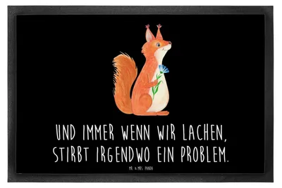 Produktbild von Mr. & Mrs. Panda fußmatte Eichhörnchen Blume 60 x 90 cm - Schwarz - Geschenk, Fußabstreifer, glücklich Spruch, Schmutzmatte, Motivation Sprüche, Schmutzfangmatte, Positiv