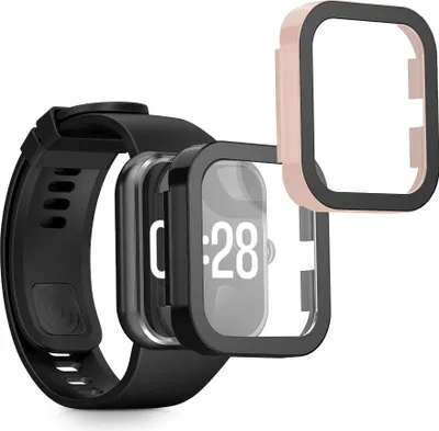 Produktbild von kwmobile 2x Cover kompatibel mit Xiaomi Redmi Watch 4 Hülle - Fullbody Fitnesstracker Case Set aus Glas - Schwarz Altrosa