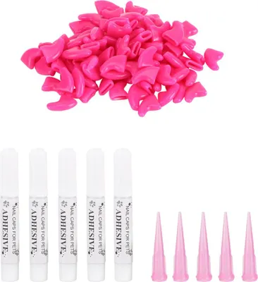 Image de 100 pièces de couverture d'ongles durables pour chats de compagnie en PVC souple, accessoires de soins de griffes de pattes-emballage (Rose Red XS)