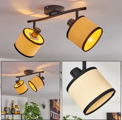 Produktbild von Tamarispa moderne Deckenlampe aus Metall/Papiergeflecht in Schwarz/Natur