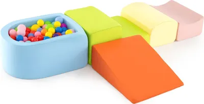 Produktbild von COSTWAY 5 TLG. Schaumstoffbausteine, Riesenbausteine mit Bällebad, Großbausteine zum Toben&Klettern, Kletterblöcke Softbausteine, Ohne Spielbäll Bunt