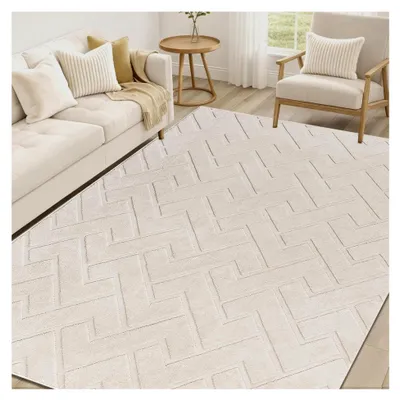 Produktbild von Teppich Beige Waschbar 160x230cm für Wohnzimmer Schlafzimmer Kurzflor Weich Modern Rutschfest