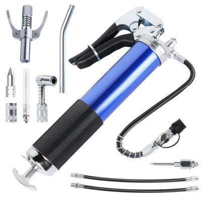 Image de Presse à graisse - Pistolet de graissage manuel - Pression élevée de 8000 PSI - Capacité de 400 ml - Raccord rapide - Outil de maintenance robuste - Couleur : bleu