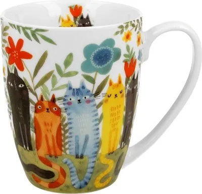 Produktbild von Becher, Kaffeebecher, Porzellan, als Geschenk, Katzenwelt - Gartenkatzen 350 ml